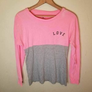 Onfire T-Shirt Pink Gray Color Block Love Long